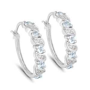 Aquamarine Earrings, Genuine Aquamarine Hoop Sterling Silver Earrings for Women, Natural Sea Blue Gemstone Earrings, Bridesmaid Gift for Her