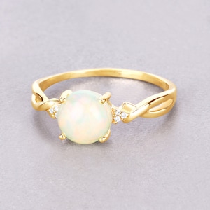 Opal Ring, 14k Gold Ethiopian Opal Ring, Diamond and Opal Ring, Yellow Gold Opal Ring, Natural Opal, Minimalist Gold Jewelry, Christmas Gift