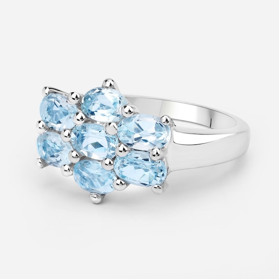 December Birthstone Ring .925 Sterling Silver Ring Natural Sky Blue Topaz Cocktail Ring Blue Topaz Ring Gift for Sister