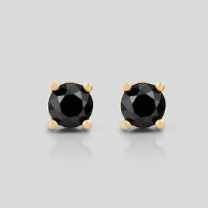 Black Diamond Earrings, Black Round Stud Earrings, Dainty Earrings, Bridal Earrings, Wedding Earrings, Sterling Silver, April Birthstone
