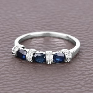 Blue Sapphire Ring, Natural Blue Sapphire Eternity Ring for Women, 14K Gold Ring, September Birthstone Ring, Minimalist, Bridesmaid Gift