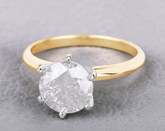 14K Gold Diamond Ring, Dual Tone White Diamond Ring, White Diamond Bridal Ring, White Diamond 14K Gold Ring, Diamond Round Engagement Ring