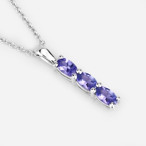 Tanzanite Pendant, Natural Tanzanite Oval 3-Stone Pendant in .925 Sterling Silver for Women, December Birthstone