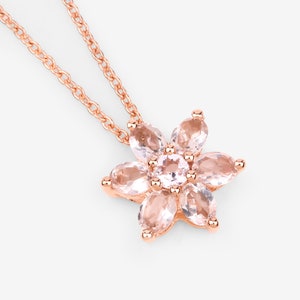 Morganite Pendant, Solid 10k Rose Gold Morganite Floral Pendant Necklace, Pink Peach Gemstone Gold Pendant, Anniversary Gift for Her
