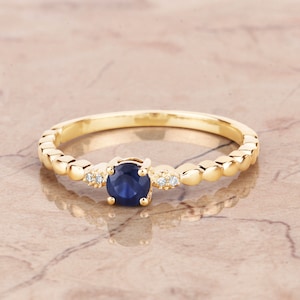 Sapphire Ring, Round Blue Sapphire Ring in 14k Gold, Natural Blue Sapphire Ring, Gold Ring For Women, Minimalist Gold Ring, Christmas Gift