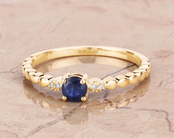 Sapphire Ring, Round Blue Sapphire Ring in 14k Gold, Natural Blue Sapphire Ring, Gold Ring For Women, Minimalist Gold Ring, Christmas Gift
