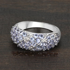 Tanzanite Ring, Real Tanzanite Cluster Ring in .925 Sterling Silver, Tanzanite Rounds Cluster Silver Ring, December Birthstone, Gift for Her