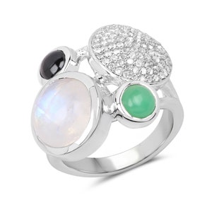 Moonstone Ring, Natural Rainbow Moonstone Sterling Silver Ring for Women, Statement Ring, June Birthstone Ring, Moonstone Cocktail Ring