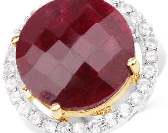 Ruby Ring, Natural Ruby Sterling Silver Bold Ring for Women, July Birthstone Ring, Two Tone Plated Ruby Ring, Bridesmaid Gift for Her