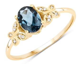 14k Solid Gold London Blue Topaz Ring, London Blue Topaz Ring, December Birthstone, Natural Blue Topaz Gold Ring, 14kt Gold, Minimalist Ring