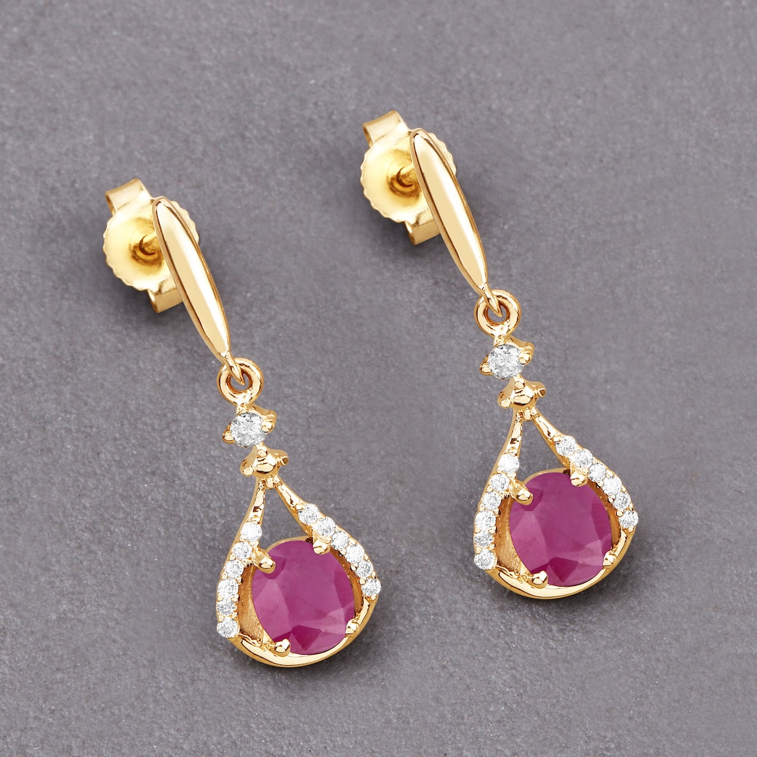 K18WG ルビー ダイヤピアス natural ruby dia earrin Natural Ruby Earrings 1/6 ct tw Diamonds 10K White Gold | Kay