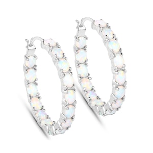 Opal Earrings, Opal Earrings Sterling Silver, Opal Earrings for Women, October Birthstone Hoop Earrings for Her, Anniversary Gift