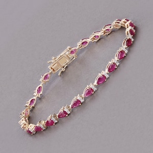 14k Gold Ruby Tennis Bracelet, Ruby Tennis Bracelet, July Birthstone Bracelet, Genuine Ruby and Diamond White Gold Bracelet for Women