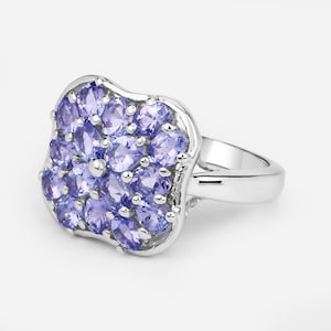 Tanzanite Ring, Natural Tanzanite Ovals Sterling Silver Cluster Ring, December Birthstone, Silver Tanzanite Ring for Women, Anniversary Gift