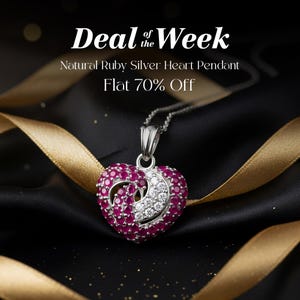 Natural Ruby Heart Pendant Sterling Silver | White Sapphire Cluster Necklace | July Birthstone Jewelry Gift for Her | Valentine’s Day Gift