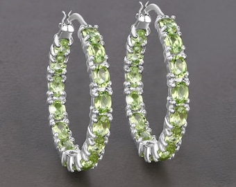 Peridot Earrings, Genuine Peridot Earrings Sterling Silver, Peridot Earrings for Women, August Birthstone Hoop Earrings for Her
