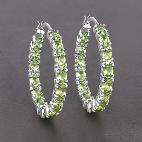 Peridot Earrings, Genuine Peridot Earrings Sterling Silver, Peridot Earrings for Women, August Birthstone Hoop Earrings for Her