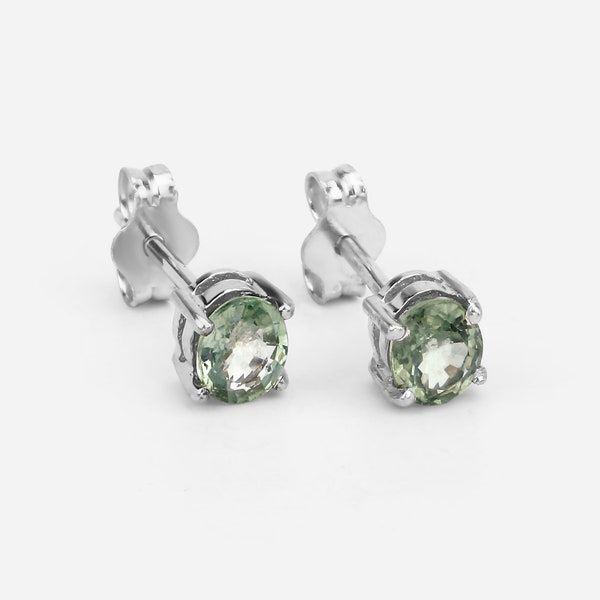 Green Sapphire Earrings, Genuine Green Sapphire Oval Stud Earrings, September Birthstone Earrings, Green Gemstone Earrings, Bridesmaid Gift