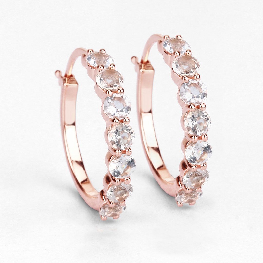 Morganite Earrings Natural Peach Morganite Hinged Hoop - Etsy