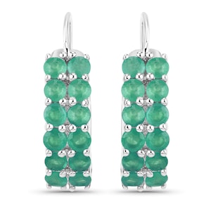 Emerald Earrings, Genuine Emerald Hoop Silver Earrings for Women, Natural Green Gemstone Earrings, Bridesmaid Gift for Her, May Birthstone