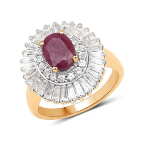 Ruby Ring, Genuine Ruby 14K Yellow Gold Sterling Silver Ring, Ruby Ring for Women, July Birthstone Ring, Anniversary Gift, Valentines Gift