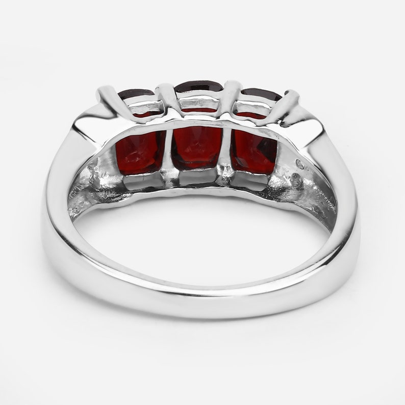 Garnet Silver Ring, Natural 3-Stone Garnet Ring in 925 Sterling Silver, Mozambique Garnet Silver Ring, January Birthstone Ring