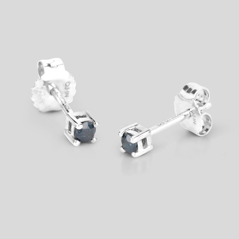 Blue Diamond Earrings Blue Diamond Silver Stud Earrings Etsy