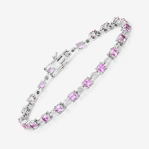 14K White Gold Pink Sapphire Bracelet, Genuine Pink Sapphire and Diamond Tennis Bracelet, September Birthstone Bracelet, Anniversary Gift