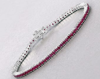 Ruby Bracelet, Ruby Round Tennis Bracelet in .925 Sterling Silver, July Birthstone, Natural Ruby Bracelet, Gift for her, Bridal Gifts