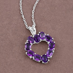Amethyst Pendant, Genuine Amethyst Sterling Silver Heart Pendant Necklace for Women, February Birthstone, Bridesmaid Gift, Gifts for Mom