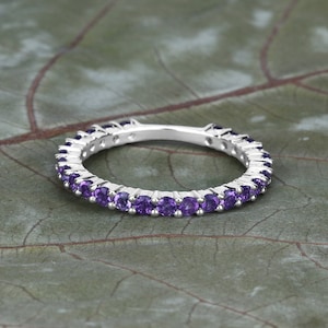 Amethyst Ring, Natural Amethyst Rounds Eternity Band Ring in .925 Sterling Silver, February Birthstone, Engagement Ring, Promise Ring