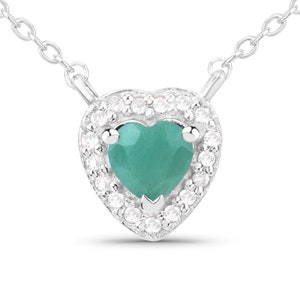 Emerald Necklace, Natural Emerald Silver Heart Necklace, Emerald Heart Necklace, Valentine Gifts for Her, May Birthstone, Love You Gift