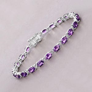 Amethyst Bracelet, Natural Amethyst Ovals Silver Tennis Bracelet for Women, February Birthstone Bracelet, Amethyst Jewelry, Bridesmaid Gift