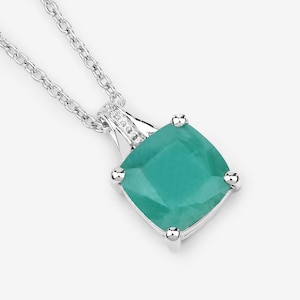 Emerald Pendant, Natural Emerald Cushion Silver Pendant Necklace for Women, May Birthstone, Emerald Jewelry Ideas for Her, Gift for Mom