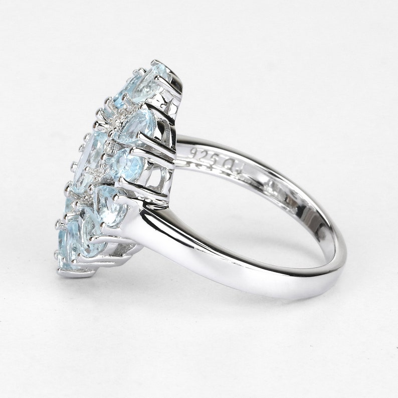 Natural Blue Aquamarine Ring Cluster Ring March Birthstone Ring Sterling Silver Aquamarine Ring Aquamarine Ring Blue Gemstone Ring