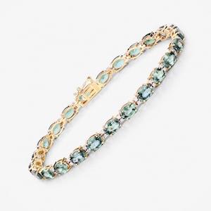 14K Gold Green Sapphire Bracelet, Genuine Green Sapphire Tennis Bracelet for Women, September Birthstone Bracelet, Sapphire Bridal Bracelet