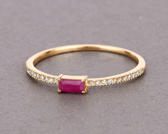 Ruby Ring, Ruby Bridge Ring, Ruby Gold Ring, 14Kt Gold Ruby Ring, Genuine Ruby, July Birthstone, Christmas Gift, Gold Ring For Women