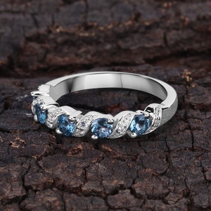 London Blue Topaz Ring, Natural London Blue Topaz Sterling Silver Ring Band for Women, December Birthstone Ring, Promise Ring for Her