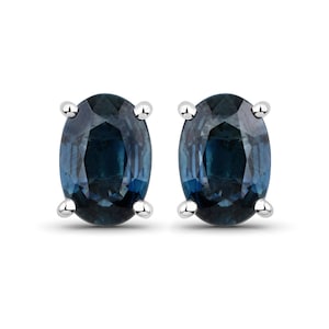 14K Gold Sapphire Studs, 14K Solid White Gold Blue Sapphire Ovals Stud Earrings, Dainty Sapphire Earrings, Bridesmaid Gift, Blue Earrings