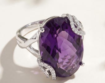 Amethyst Ring, Natural Purple Amethyst Sterling Silver Ring, Amethyst Cocktail Ring, Februrary Birthstone, Amethyst Gemstone Bridal Ring