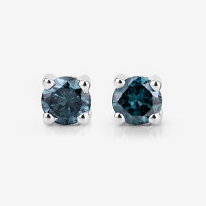 Blue Diamond Earrings, Blue Diamond Stud Earrings for Her, Silver Blue Diamond Earrings, Blue Diamond Studs, April Birthstone (0.21ctw)