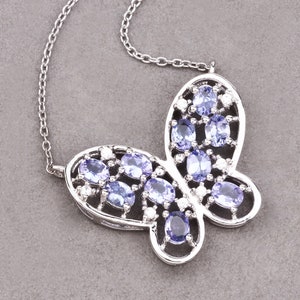 Tanzanite Pendant, Genuine Tanzanite Sterling Silver Butterfly Pendant Necklace for Women, Tanzanite Butterfly Pendant Gift for Her