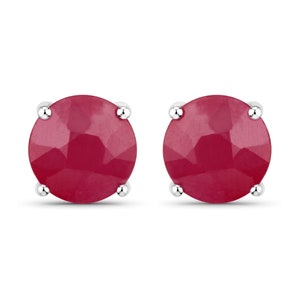 14k Gold Ruby Earrings, Genuine Ruby Round Stud Earrings 14k White Gold for Women, Dainty Ruby Earrings, Bridesmaid Gift, July Birthstone