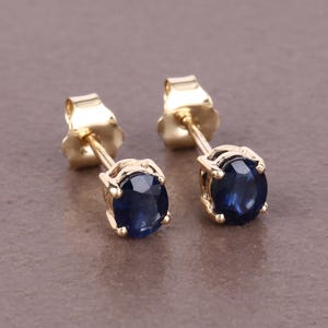 Blue Sapphire Studs, 14k Yellow Gold Real Blue Sapphire Oval Cut Studs for Women, Dainty Earrings, September Birthstone, Gift For Her