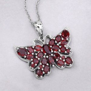 Garnet Pendant, Genuine Garnet Sterling Silver Butterfly Pendant, Garnet Butterfly Pendant Gift for Her, January Birthstone