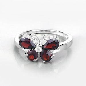 Garnet Ring, Genuine Garnet Sterling Silver Butterfly Ring for Women, Real Garnet Butterfly Ring, Gift For Her, January Birthstone Ring
