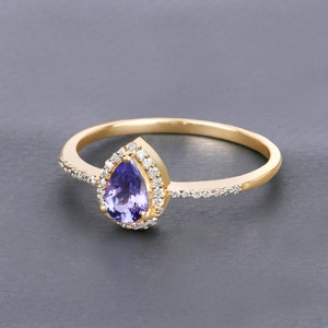 Tanzanite Ring, Solid 14k Yellow Gold Tanzanite Diamond Ring, Lavender Gemstone Ring, Minimalist Ring, Dainty Gold Ring, Bridesmaid Gift