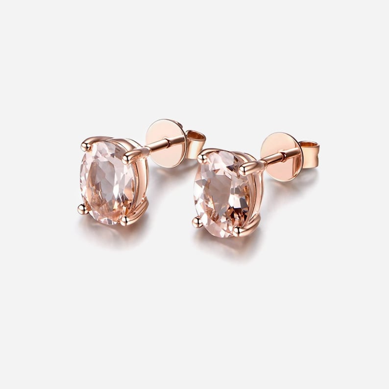 14K Rose Gold Plated 0.80 Carat Genuine Morganite .925 Sterling Silver Earrings, Natural Morganite Stud Earrings for Her