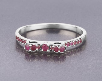 14K Gold Ruby Ring, Natural Ruby and Diamond White Gold Ring, Minimalist Ring, Dainty Ruby Gold Ring, July Birthstone Ring, Promise Ring