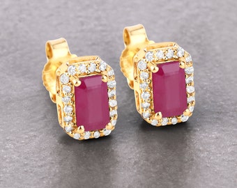 Ruby Earrings, Solid 14k Yellow Gold Natural Ruby Stud Earrings, Gold Ruby Studs, July Birthstone, Bridesmaid Gift, Minimalist Earrings